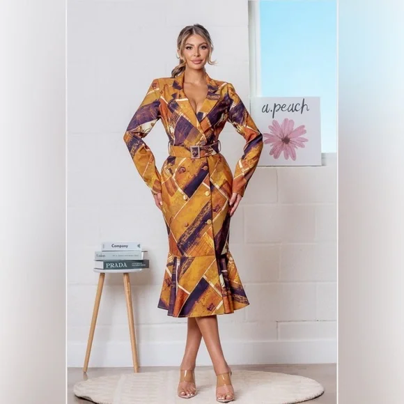 Button Fall Midi Dress, Multi Color Gold. | Color: Brown | Size: L | Pm-33639300's Closet
